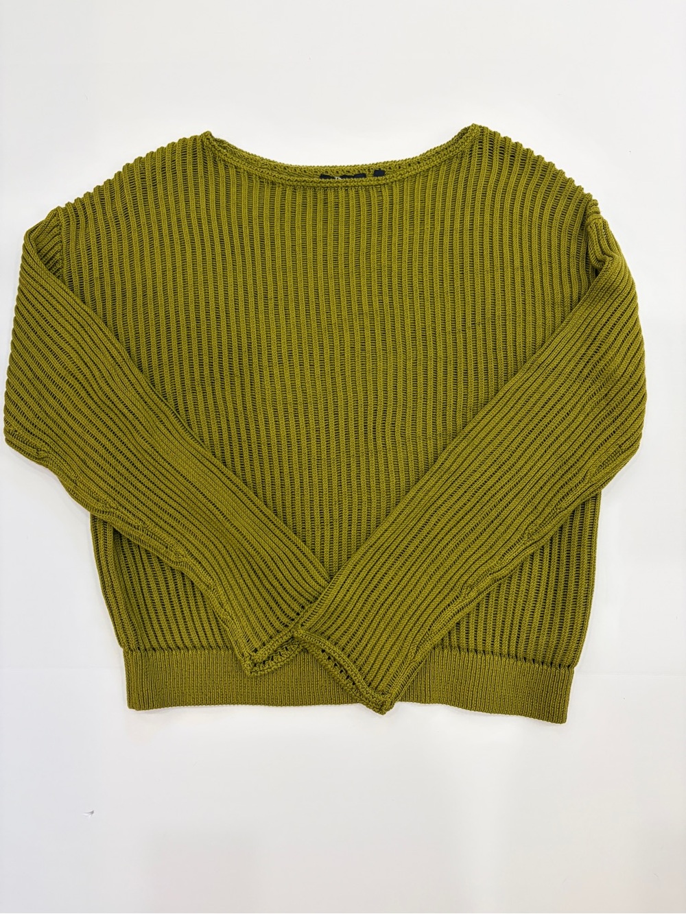 Theory Pima Olive Green Ribbed Boatneck Women’s Sweater, Saturated color! - Picture 4 of 9